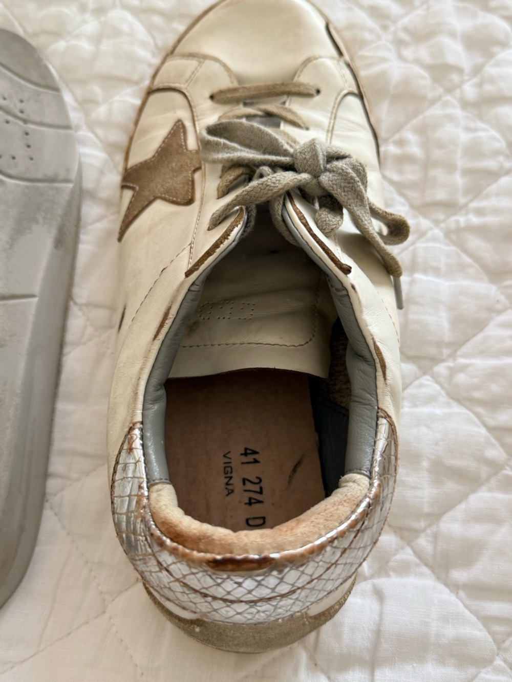 Golden Goose Superstar Sneakers White Taupe Star Distressed Leather 41 Italy - Picture 5 of 15